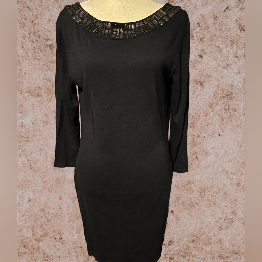 Armani Exchange Black Midi Dress with Embellished Neckline